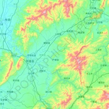 Топографическая карта 茶陵县, высота, рельеф