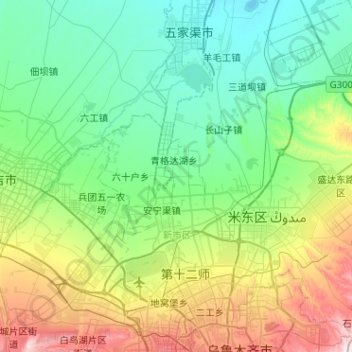 Топографическая карта 新市区, высота, рельеф