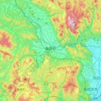 Топографическая карта Камеока, высота, рельеф