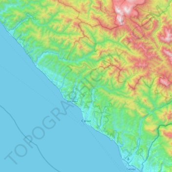 Топографическая карта Сочи, высота, рельеф
