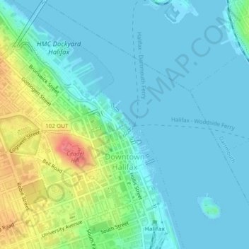 Топографическая карта Downtown Halifax, высота, рельеф