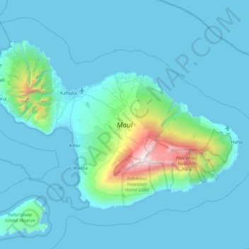 Топографическая карта Maui, высота, рельеф
