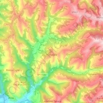 Топографическая карта Marsaglia, высота, рельеф