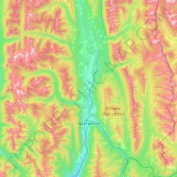 Топографическая карта Sparwood, высота, рельеф