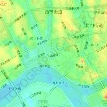 Топографическая карта Xishi Subdistrict, высота, рельеф
