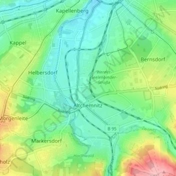 Топографическая карта Altchemnitz, высота, рельеф
