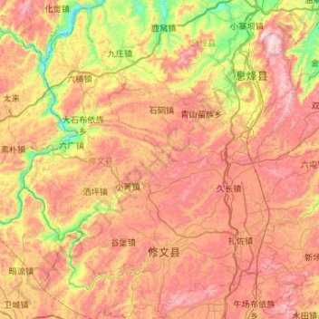 Топографическая карта 修文县, высота, рельеф