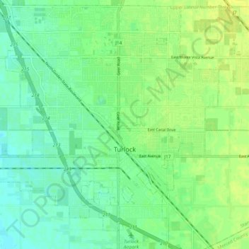 Топографическая карта Turlock, высота, рельеф