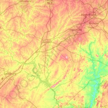 Топографическая карта Davidson County, высота, рельеф