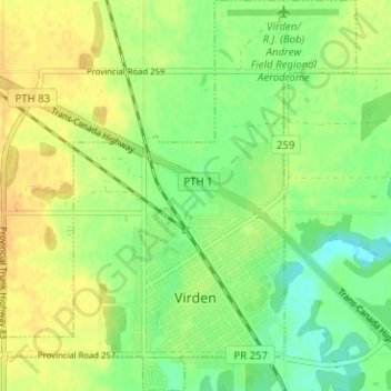 Топографическая карта Virden, высота, рельеф