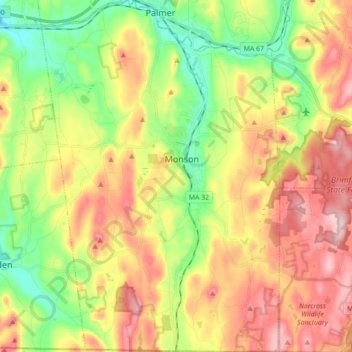 Топографическая карта Monson, высота, рельеф
