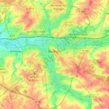 Топографическая карта Bourges, высота, рельеф