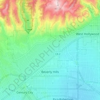 Топографическая карта Beverly Hills, высота, рельеф