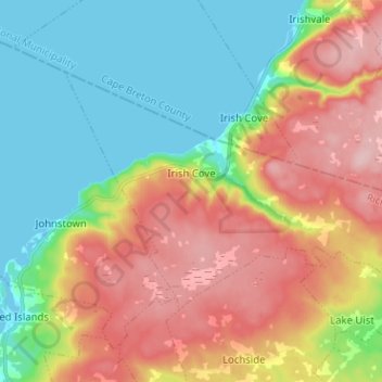 Топографическая карта Irish Cove, высота, рельеф