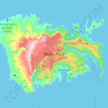 Топографическая карта Nuku Hiva, высота, рельеф