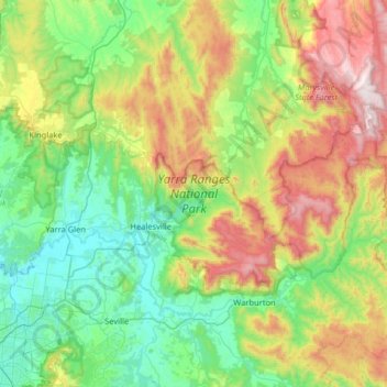 Топографическая карта Yarra Ranges National Park, высота, рельеф