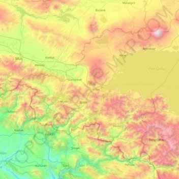 Топографическая карта Битлис, высота, рельеф
