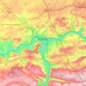 Топографическая карта Namur, высота, рельеф