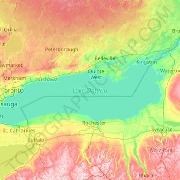 Топографическая карта Lake Ontario, высота, рельеф