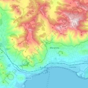 Топографическая карта Formia, высота, рельеф