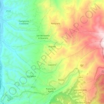 Топографическая карта Lappano, высота, рельеф