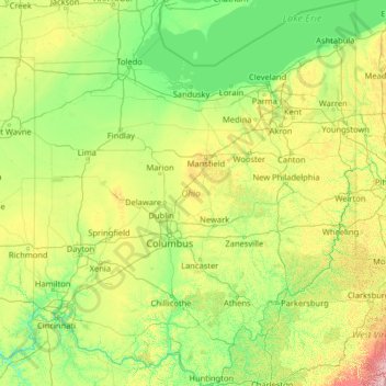 Топографическая карта Огайо, высота, рельеф