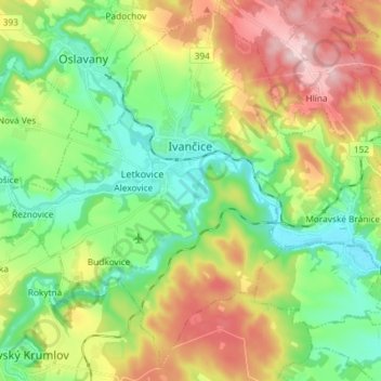 Топографическая карта Ivančice, высота, рельеф