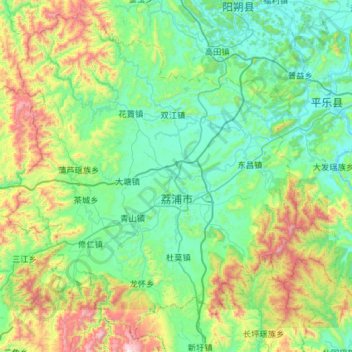 Топографическая карта Lipu City, высота, рельеф