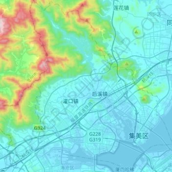 Топографическая карта 集美区, высота, рельеф