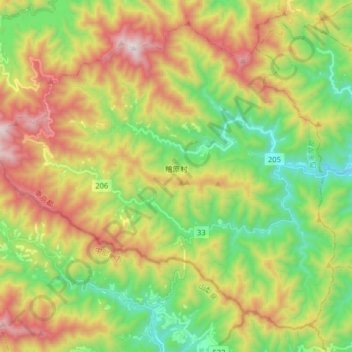 Топографическая карта Хинохара, высота, рельеф