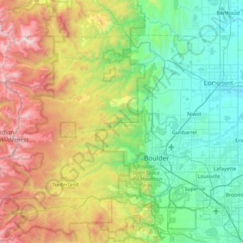 Топографическая карта Boulder County, высота, рельеф