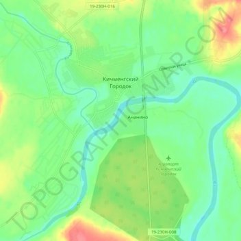 Топографическая карта Кичменгский Городок, высота, рельеф