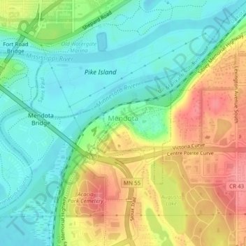 Топографическая карта Mendota, высота, рельеф