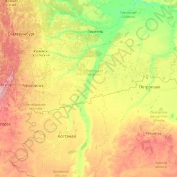 Топографическая карта Тобол, высота, рельеф