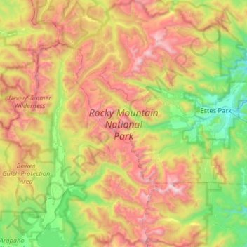 Топографическая карта Rocky Mountain National Park, высота, рельеф