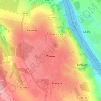 Топографическая карта Хотин, высота, рельеф