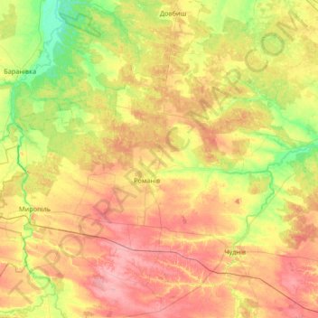Топографическая карта Романовский район, высота, рельеф