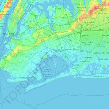 Топографическая карта Queens, высота, рельеф