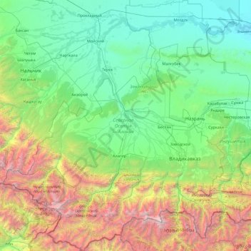 Топографическая карта Северная Осетия — Алания, высота, рельеф