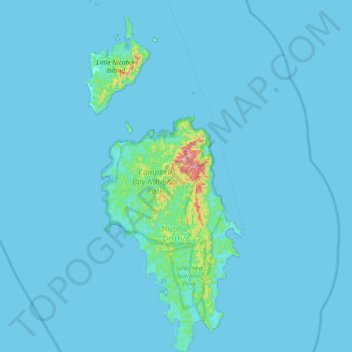 Топографическая карта Great Nicobar, высота, рельеф
