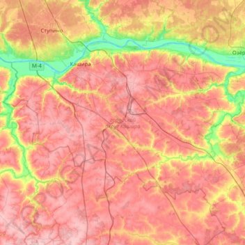 Топографическая карта городской округ Кашира, высота, рельеф