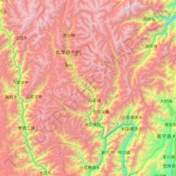 Топографическая карта 九龙县, высота, рельеф