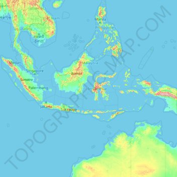 Топографическая карта Индонезия, высота, рельеф