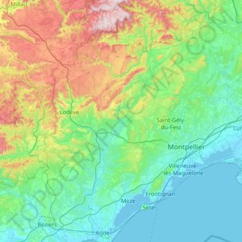 Топографическая карта L'Hérault, высота, рельеф