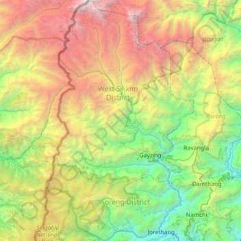 Топографическая карта West Sikkim District, высота, рельеф
