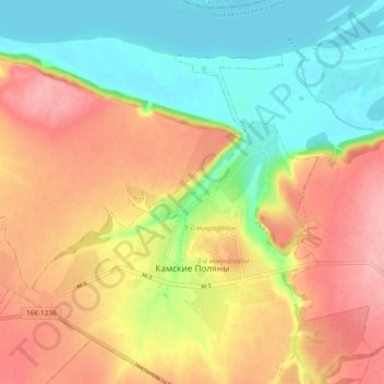 Топографическая карта Камские Поляны, высота, рельеф