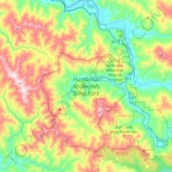 Топографическая карта Humboldt Redwoods State Park, высота, рельеф