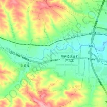 Топографическая карта 新安经济技术开发区, высота, рельеф