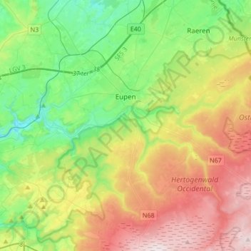 Топографическая карта Эйпен, высота, рельеф