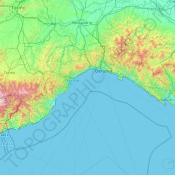 Топографическая карта Liguria, высота, рельеф